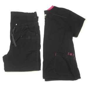 Wonderwink Wonderflex black scrub set black pink
